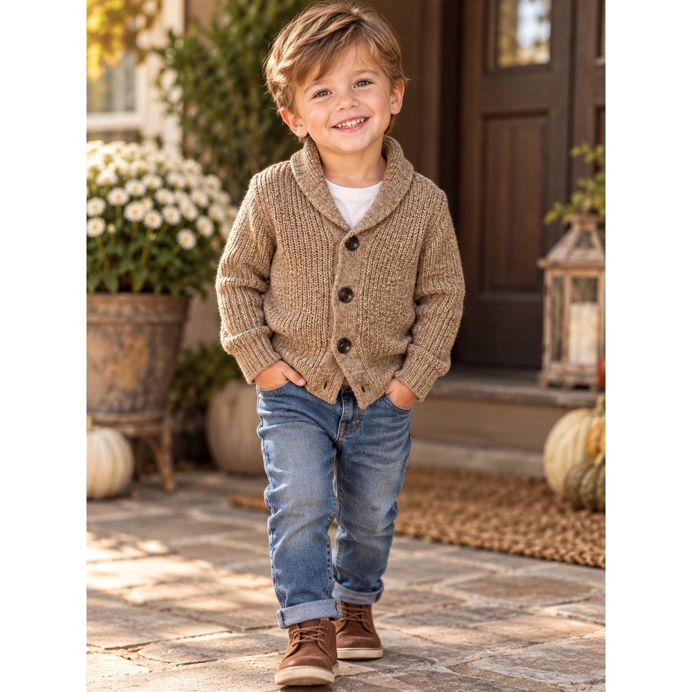 Baby Gap Toddler Boy Tan Ribbed Shawl Collar Button Cardigan Sweater Size 3T